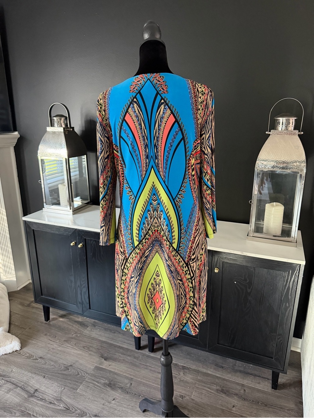 En Focus Studio Multicolor Geometric Print Shift Dress Size 8 Boho Tribal - Picture 4 of 5